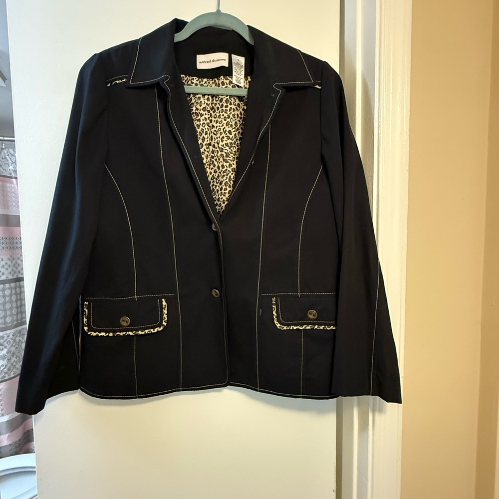 Alfred Dunner Black Blazer with Leopard Accents